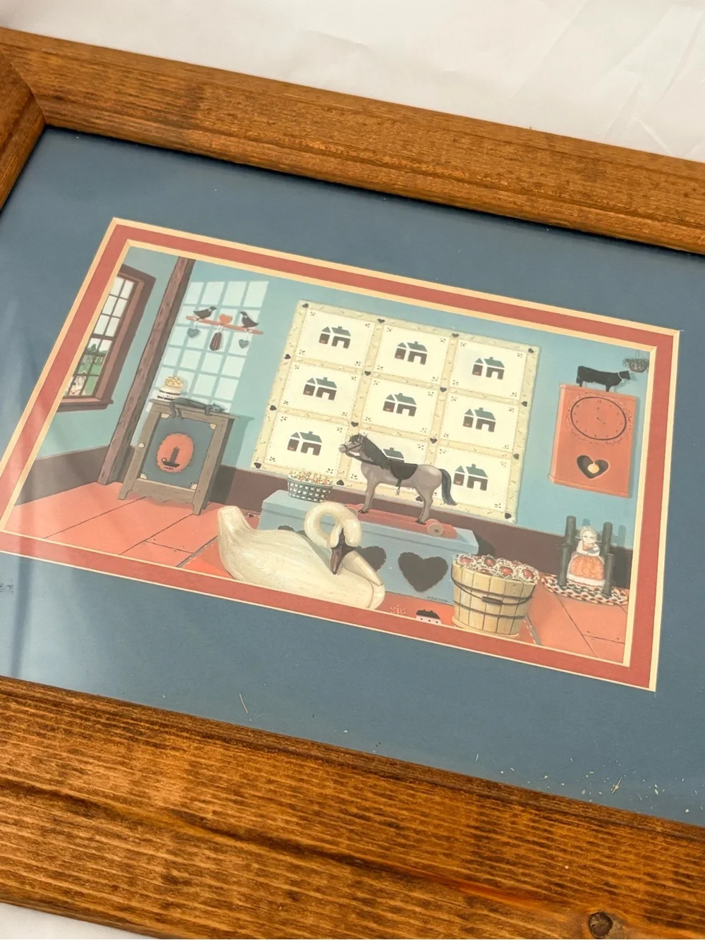 Vintage Pat Pearson Prints Americana Folk Art Framed 13.5” by 11”